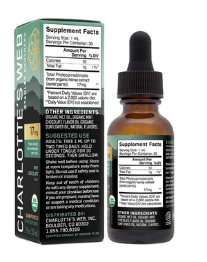 1.7% full-spectrum CBD oil – Charlotte’s Web (mint chocolate) label