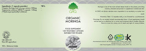 Organic moringa capsules label
