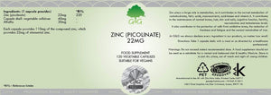 Zinc Picolinate capsules label